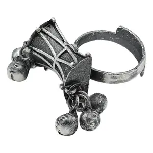 Aarvy Creation Ghavni Silver Oxidised Ring – Adjustable Damru-Inspired Design for Women & Girls