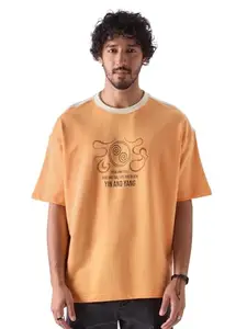 The Souled Store Avataar: Balance Men and Boys Short Sleeve Round Neck Orange Graphic Print Oversized Fit T-Shirt