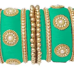 pratthipati's Silk Thread Bangles Plastic Bangle Set For Women & Girls (Lux Green 2)