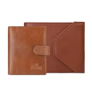 THE CLOWNFISH Combo of 2 RFID Protected Genuine Leather Wallet for Men with Multiple Card Slots (Tan)
