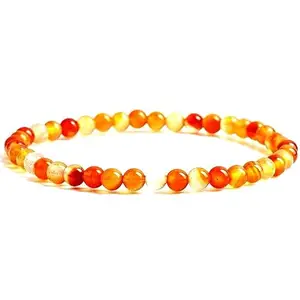 RRJEWELZ 4mm Natural Gemstone Carnelian Round shape Smooth cut beads 7 inch stretchable bracelet for women. | STBR_RR_W_02508