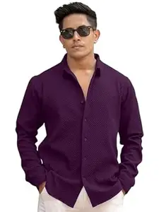 WIZOON Shirt for Man | Men’s Black Textured | Regular Fit | Textured Cotton Blend Casual | Full Sleeves | Spread Collar Western Stylish