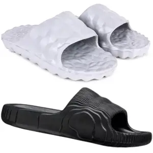 Pampy Angel Combo Pack of 2 Slipper/Flip Flops/Slides/Clogs/Sandals with Adjustable Back Strap for Men,(Diamond-Grey,Addi-M-Black),9 (UK/India)