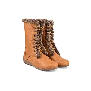 Dollphin DFO-17 Women Fashion Stylish Casual Wear For Outdoor Mid Calf Boots Beige 8