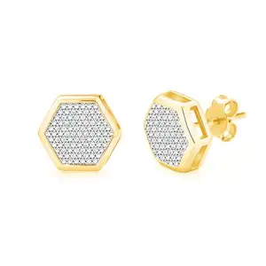 LeCalla 925 Sterling Silver BIS Hallmarked 14K Gold Plated Cubic Zirconia Hexagon Shape Stud Earrings for Women and Girls