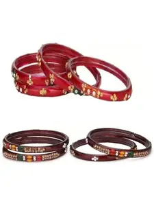 1st Time Modern Bangles/Kada Set- Perfect For Party, Wedding, Celebrations And Functions, Combo Of 2 Set, Each Set In Set 4 Bangles, Red And Mahroon- B13