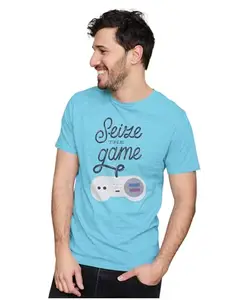 ALLEN BLACK Men's & Women's Regular Fit T-Shirt Seize The Game - Seize The Day - Carpe Diem 100% Cotton Unise T-Shirt Sky Blue_SEIZE05-Sky Blue 3XL Men Round_