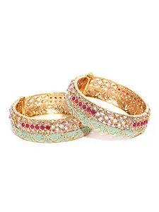 Priyaasi Elegant Latest Stylish Traditional Colored Stone Gold-Plated Bangle for Women, (Green & Magenta, Size: 2.4)