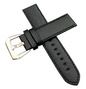 Ewatchaccessories 22mm Genuine Leather Watch Band Strap Fits SUPEROCEAN II A17392 VITIME Black With Black Stich Pin Buckle