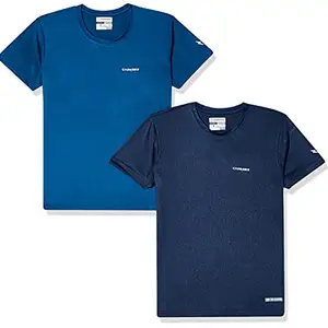Charged Endure-003 Chameleon Spandex Knit Round Neck Sports T-Shirt Teal Size Small And Charged Play-005 Interlock Knit Geomatric Emboss Round Neck Sports T-Shirt Navy Size Small