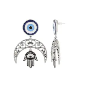 VOYLLA Boho Tribe Evil Eye Moon Oxidised Dangle Earrings For Women|Women Danglers Earrings|Gift For Her|Women's Gift|For Sister|For Lover|For Girlfriend|For Wife|Summer|Travel|Casual