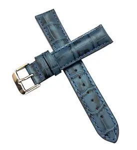 Ewatchaccessories 21mm Genuine Leather Watch Band Strap Fits 2000 Blue With Blue Stich Silver Buckle