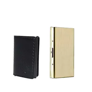 Stealodeal Metal and PU Unisex Cash and Card Holders, Pack of 2, Gold & Black (51BLK)