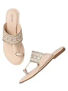 Marc Loire Women Cream Embroidered Ethnic Kohlapuri Flats Footwear, 6 UK