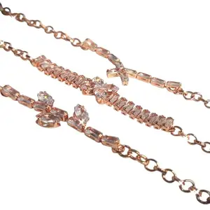 Shining Stone Elegant Rose Gold Crystal Tennis Bracelet Set, 3-Piece Luxury Chain Bracelets with Butterfly and Cross Design, Fashion Jewelry for Women