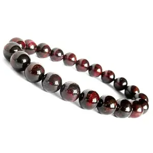 RRJEWELZ Unisex Bracelet 8mm Natural Gemstone Garnet Quartz Round shape Smooth cut beads 7 inch stretchable bracelet for men & women. | STBR_03378