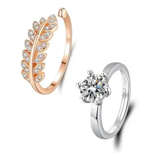 MEENAZ Rings for women stylish combo Platinum Silver heart butterfly Solitaire ring for girls girlfriend ladies wife sister AD CZ Stone American diamond rings 2 Adjustable rose gold Finger Ring 944