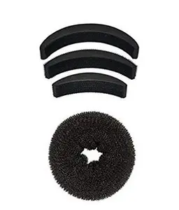 NAVMAV Puff And Donut Bun Meker Hair Accessory Set Donut Magic Bun Topsy Tail Ponytail Holder Hair Styling tools Black-(Combo of 4 pcs)