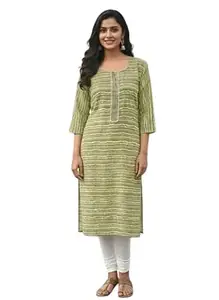 AAVIVA Women Straight Kurti Printed Ethnic Kurta with Three Quarter Sleeves