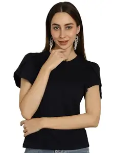 Dressitude Women Casual Hosiery Solid Colour Flared Sleeve Tshirt Top Black 3XL Pack of 1 Top