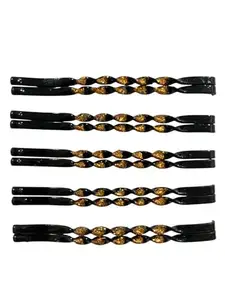 Prezentoz Premium Aati Golden Jari Glossy Bobby Hair Pins for Women/Girls – Pack of 24 | 6 cm Wave Hair Pins with Tight Grip | Casual Use Hair Accessories | Hair Styling accessories for Women/Girls (GOLDEN)