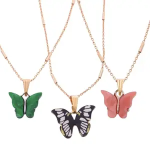 RAMDEV ART FASHION JEWELLERY Butterfly Pendant Necklace Set, Gold Chain, 3 Colours - Green, Pink, Black Necklace For Women Chain For Girls
