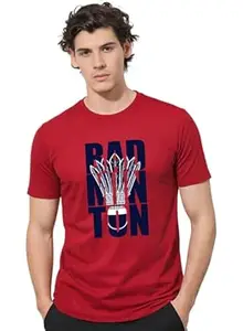 ADRO Badminton Printed T-Shirt for Men | Cotton Lycra | 180 GSM Regular Fit | Sports Casual Tee | Printed Tshirt for Men| Sports Stylish T Shirt