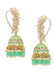 OOMPH Jewellery Mint Green Meenakari Enamel Pearls Ethnic Jhumka Earrings For Women & Girls Stylish Latest (EHC193_Z)- For Women & Girls Stylish Latest