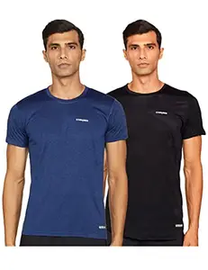 Charged Active-001 Camo Jacquard Round Neck Sports T-Shirt Black Size Medium And Charged Brisk-002 Melange Round Neck Sports T-Shirt Indigo Size Medium