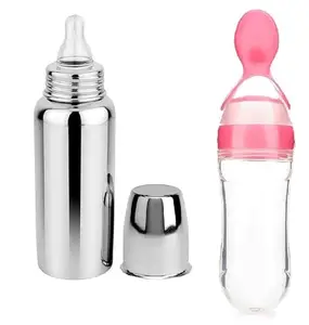 RB POINT Pack of 1 Stainless Steel Feeding Bottle Joint Less 304 Grade No Joints BPA Free No Plastics New Born Baby/Toddlers/Infants for Drinks//Milk with 1 Baby Feeding Spoon Feeder