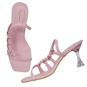 MEHNAM Pink 3 Knot Stylish Heel Sandal for Women | Synthetic Upper with Comfortable Resin Sole