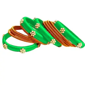 pratthipati's Silk Thread Bangles New Plastic Bangle New Model Set For Women & Girls(Lux Green-Gold) (Pack of 12) (Size-2/8)
