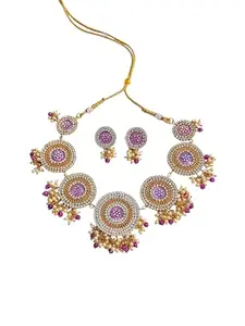 Hiranmayi Creations Collection Handcrafted Traditional Indian Wedding & Party Jewellery Set with Purple Beads, Gold & Silver Colour Plated Necklace and Earrings Set for Women and Girls