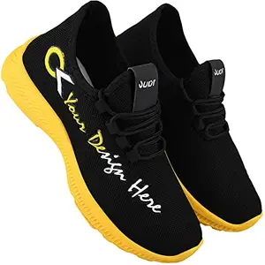 Free Kicks Men's Lightweight Running Shoes | Bold Black & Yellow Sports Sneakers with Cushioned Sole | Breathable, Anti-Skid, Shock-Absorbing | Perfect for Gym, Jogging