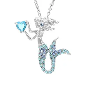 SAKAIPA Fashion Mermaid Birthstone Pendant Necklace Jewelry Fairytale Mermaid Gifts for Women Girls (Mediterranean Blue)