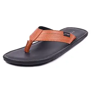 J Cube Men's Casual Leather Comfort Sandals JWT-41- Black and Tan Brown Fashion Slipper (6, Tan Brown)