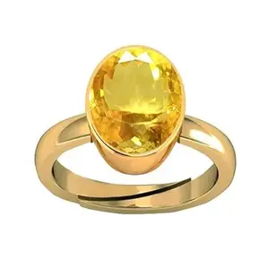 KUSHMIWAL GEMS 6.25 Ratti 5.00 Carat Citrine Ring Sunela Certified Natural Original Oval Cut Precious Citrine Gold Plated Adjustable Ring Size 16-40