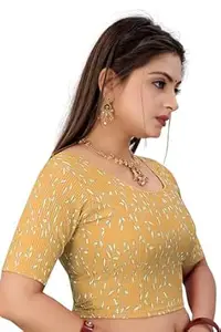 Embroidered Saree Blouse for Women Round Neck Half Sleeve Fitted Ethnic Choli with Intricate Gold Leaf Thread Work Traditional Wedding Festive Occasion Saree Blouse for Women
