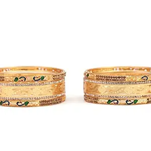 Honbon Traditional Bangles Beautiful Peacock Design Style Golden Jewellery Bangles with Studded Stone For Women & Girls pair of 2 (2.6)