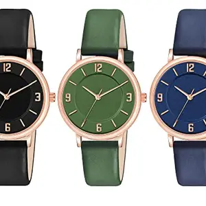 Shocknshop Analog Multi Colored Dial Fashion Combo Watch for Women and Girls -Pack of 3 (Black Green Blue)