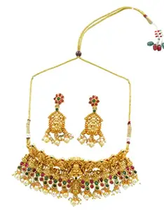 Griiham Gold Plated Antique Choker Necklace Jewellery Set for women and girls