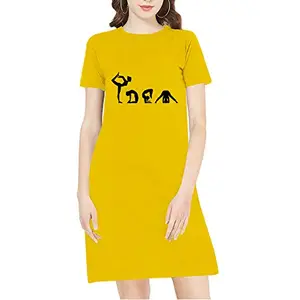Pooplu Women's Regular Fit Knee Length Vector Yoga Cotton Graphic Printed Round Neck Half Sleeves Fitness, Yoga, Exercise Tees, Pootlu Yoga Tops and Tshirts.(Oplu_Yellow_XX-Large)