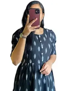 Women's Floral Print Tiered Maxi Dress, Puff Sleeves, V-Neck, Midi Length