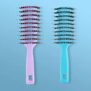 Homestic Hair Brush|Flexible Bristles Brush|Hair Brush with Paddle|Straightens & Detangles Hair Brush|Suitable For All Hair Types|Hair Brush Styling Hair|Round Vented|Set of 2|Blue & Purple