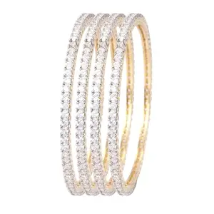 HERVERSE American Diamond made Combo of 4 Bangle Cuff and Kada for Women and Girls HV NB AD-11 Gold 2.8