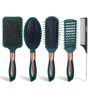 Majestique Hair Brush Comb for Women & Men – 5-in-1 Hair Brush for Women with Paddle Brush, Detangler,Tail Comb, Oval & Vent Brushes – Hair Styling Tools Set