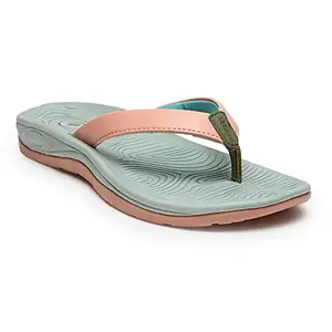 SOLETHREADS SERA| Super-Comfortable| SuperFoam| EcoTread| Soft| Plush| Slipper| Indoor| Outdoor| Flip Flops for Women|Sage/Peach|UK 4