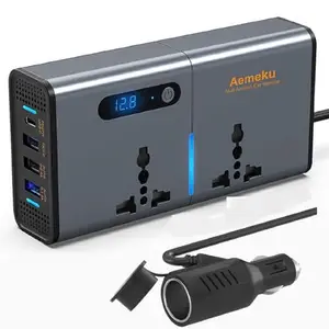Aakarit 200W Car Truck Power Inverter/Laptop Charger with 3 USB (6.2A Max) LED Display & 1 C Type (1 X 27WPD) Smart USB Ports, 2 AC Universal Outlets and 12V DC to 220V AC