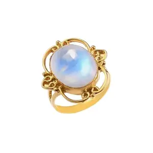 APRIYA FASHION JEWELLERY Rainbow Moonstone Ring for Women Silver with Gold Plating Oval Cut Natural Gemstone | filigree-style work Design | Daily, Party & Office Wear Jewelry Gift (Size-5.5)