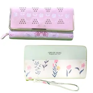 Women's Leather Long Wallet with Two Zipper Compartment and Flip Top Wallet ǀ Removable Wristle ǀ Small Coin Pocket ǀ 6 Card Holder ǀ Suitable for All Occasions ǀ Pack of 2